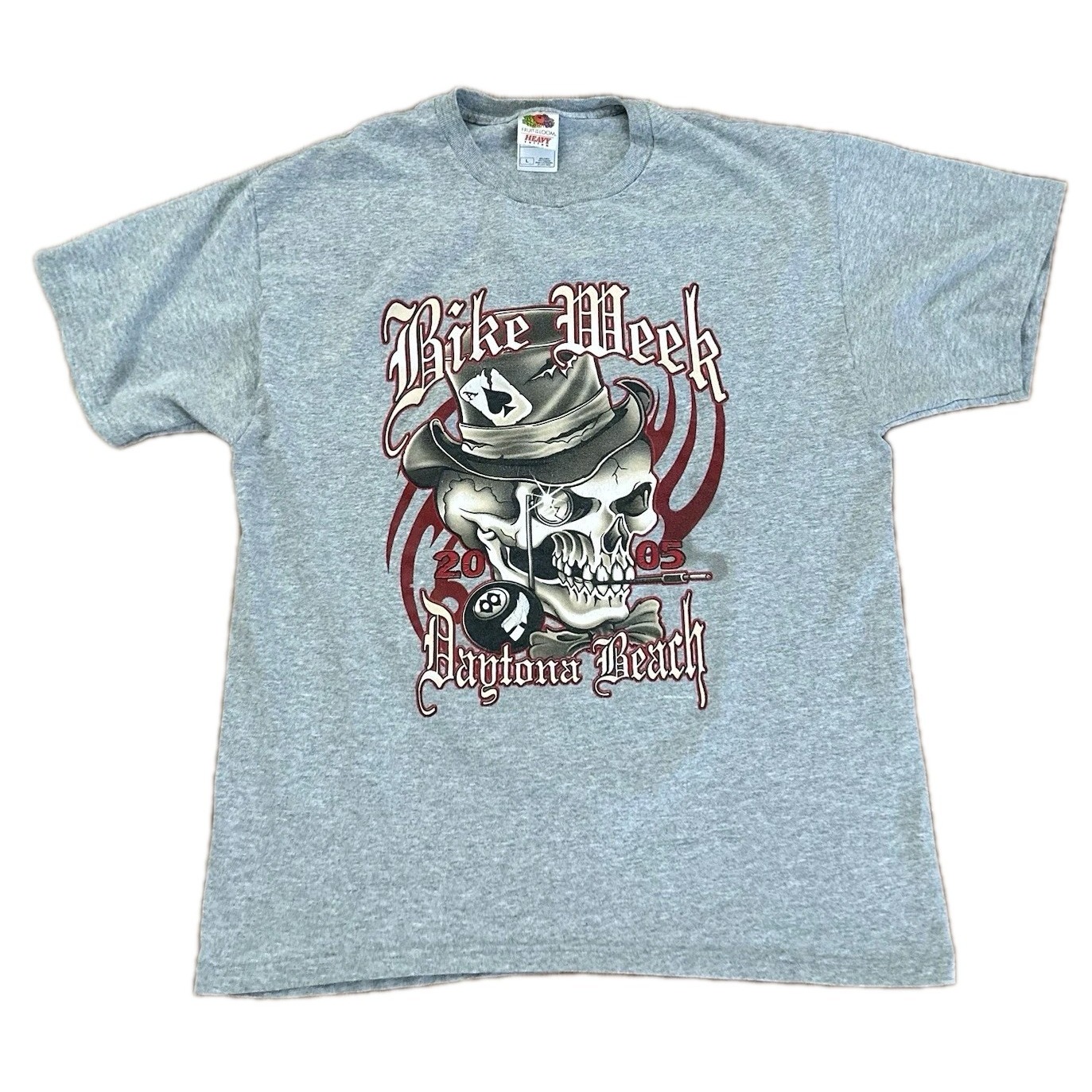 Vintage 2005 Daytona Bike Week Double Sided T-Shirt Gray Mens Large 8 Ball Skull